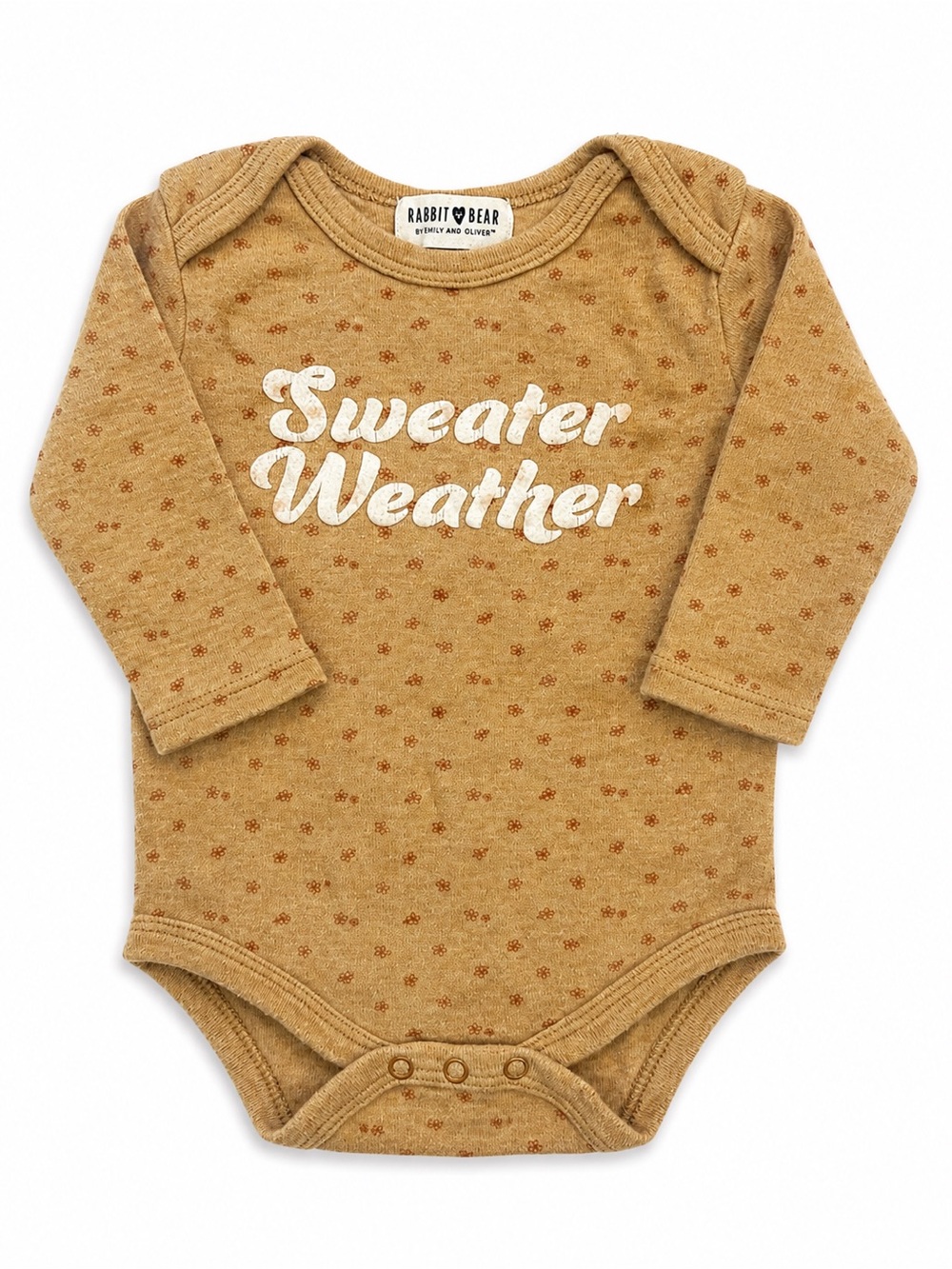 Rabbit & Bear "Sweater Weather" Tan Long-Sleeve Baby Bodysuit
